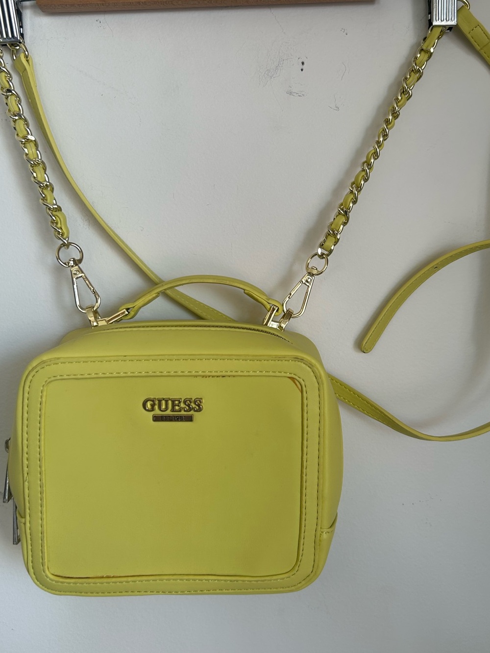 GUESS Lemon Yellow Crossbody Bag with Gold Chain Detail